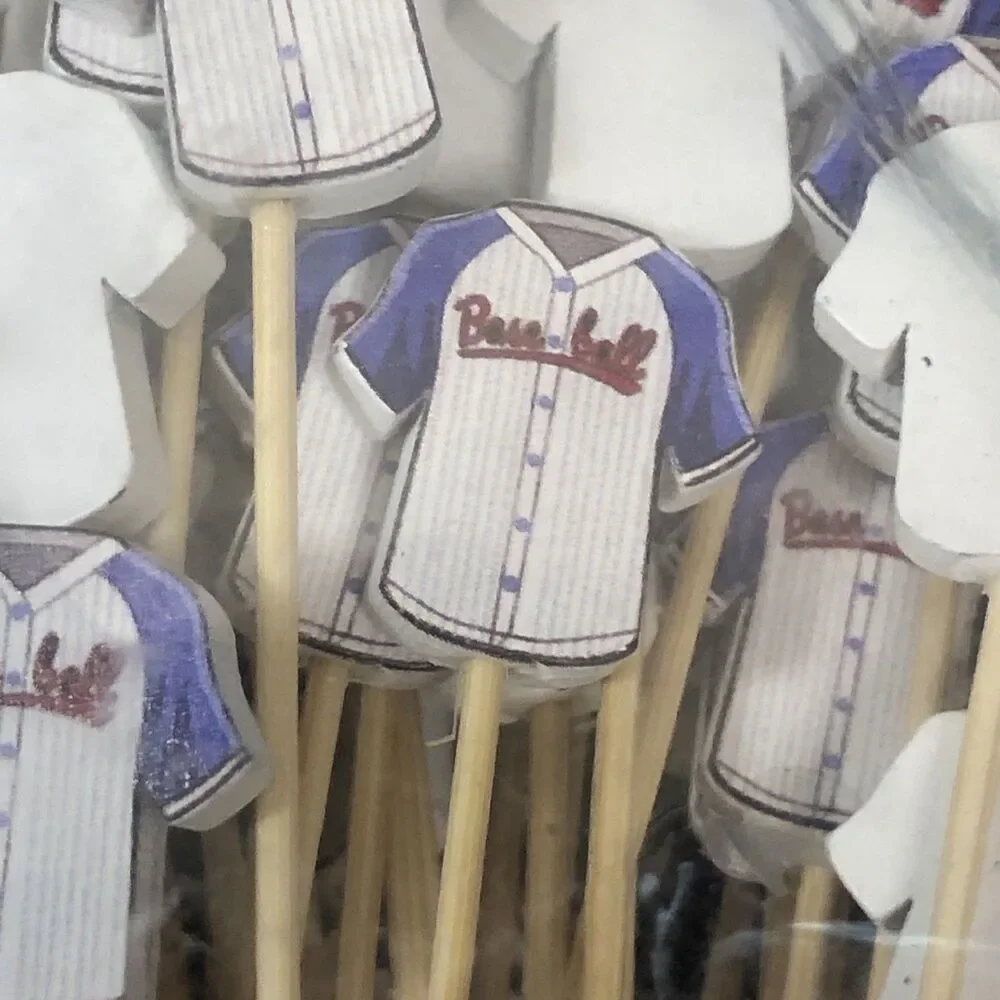 200+ ct. Baseball Theme Cupcake, Food, Cake Topper B-Day Wood Party Picks